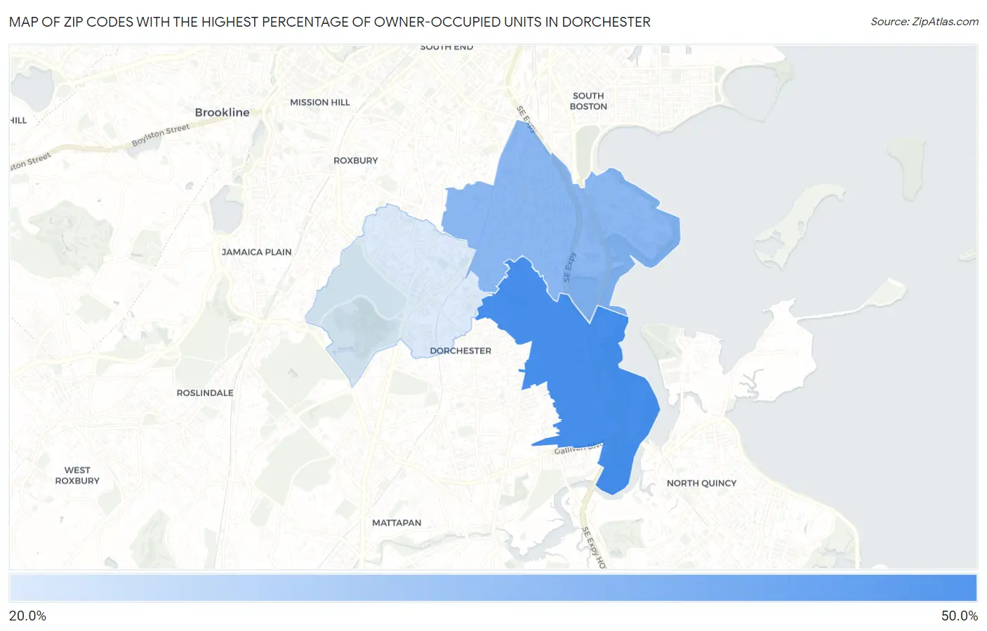 Zip Codes with the Highest Percentage of Owner-Occupied Units in Dorchester Map