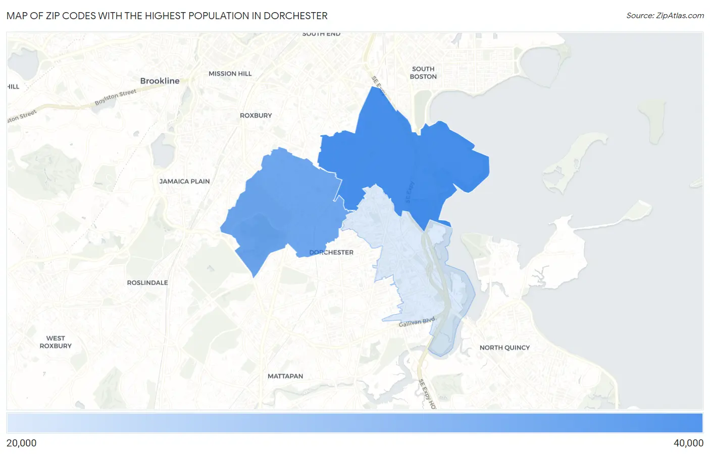 Zip Codes with the Highest Population in Dorchester Map