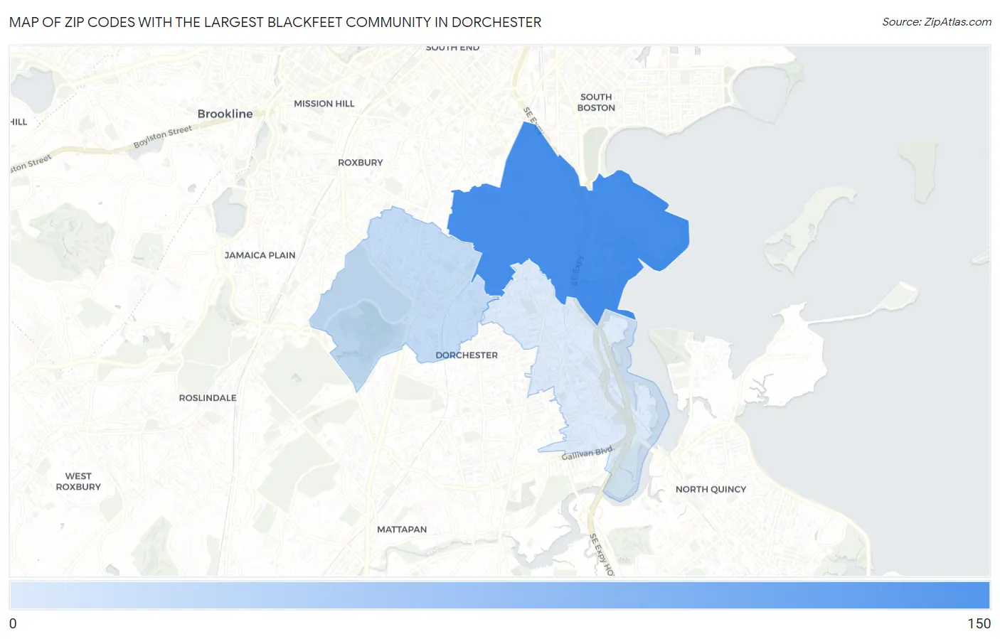 Zip Codes with the Largest Blackfeet Community in Dorchester Map