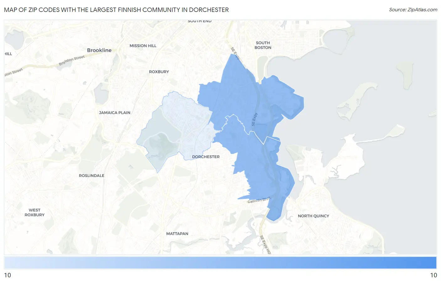 Zip Codes with the Largest Finnish Community in Dorchester Map