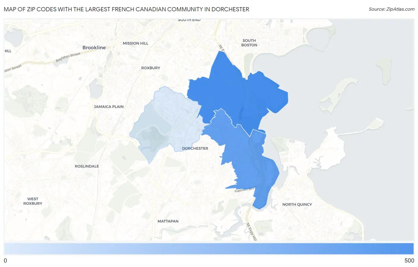 Zip Codes with the Largest French Canadian Community in Dorchester Map