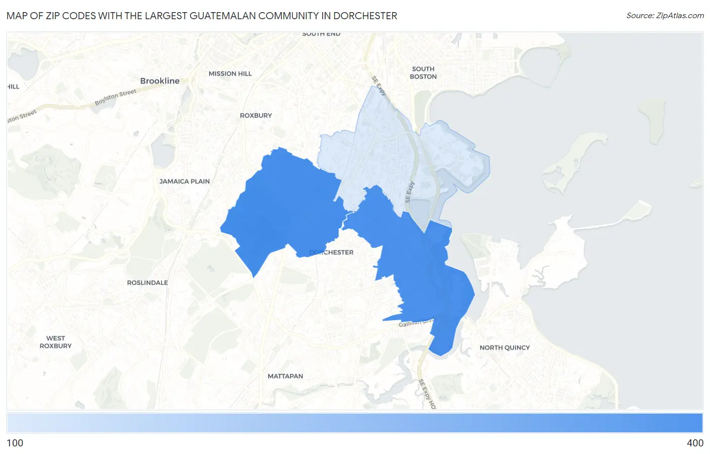 Zip Codes with the Largest Guatemalan Community in Dorchester Map