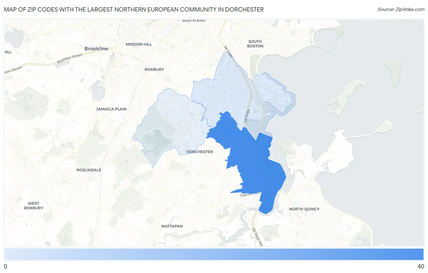 Zip Codes with the Largest Northern European Community in Dorchester Map