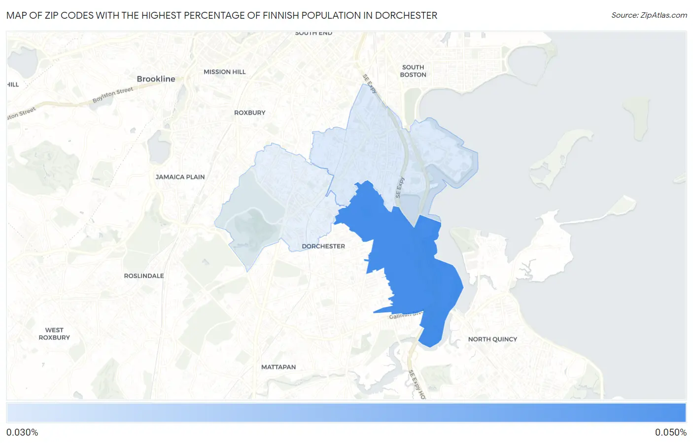 Zip Codes with the Highest Percentage of Finnish Population in Dorchester Map