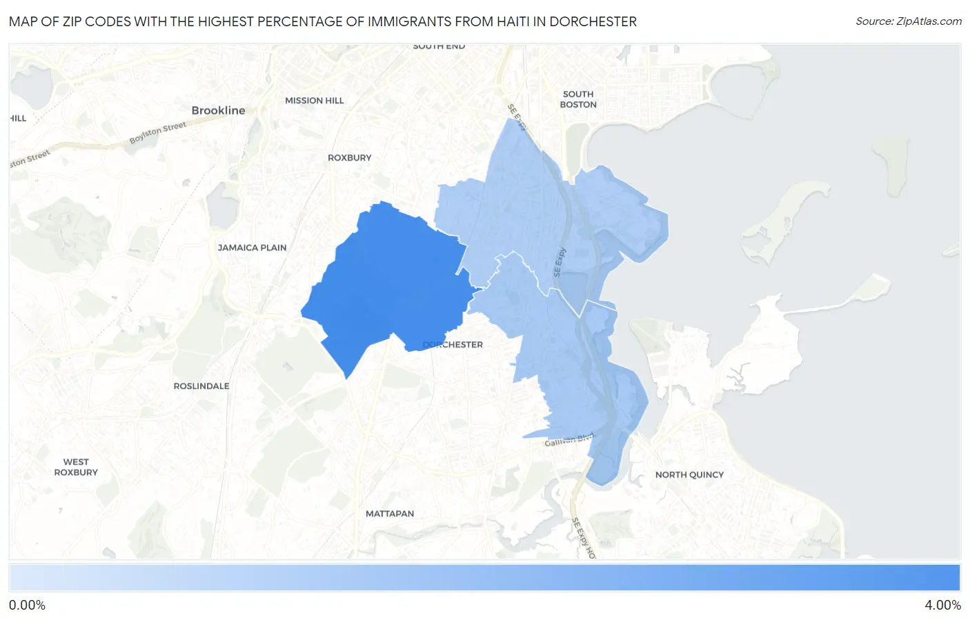Zip Codes with the Highest Percentage of Immigrants from Haiti in Dorchester Map