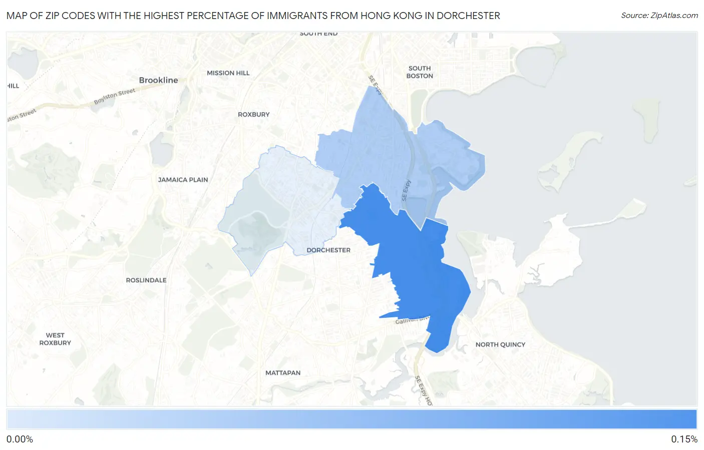 Zip Codes with the Highest Percentage of Immigrants from Hong Kong in Dorchester Map