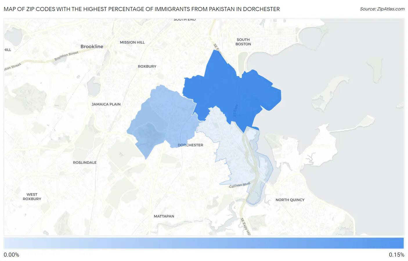 Zip Codes with the Highest Percentage of Immigrants from Pakistan in Dorchester Map