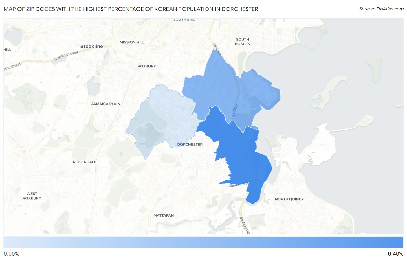 Zip Codes with the Highest Percentage of Korean Population in Dorchester Map