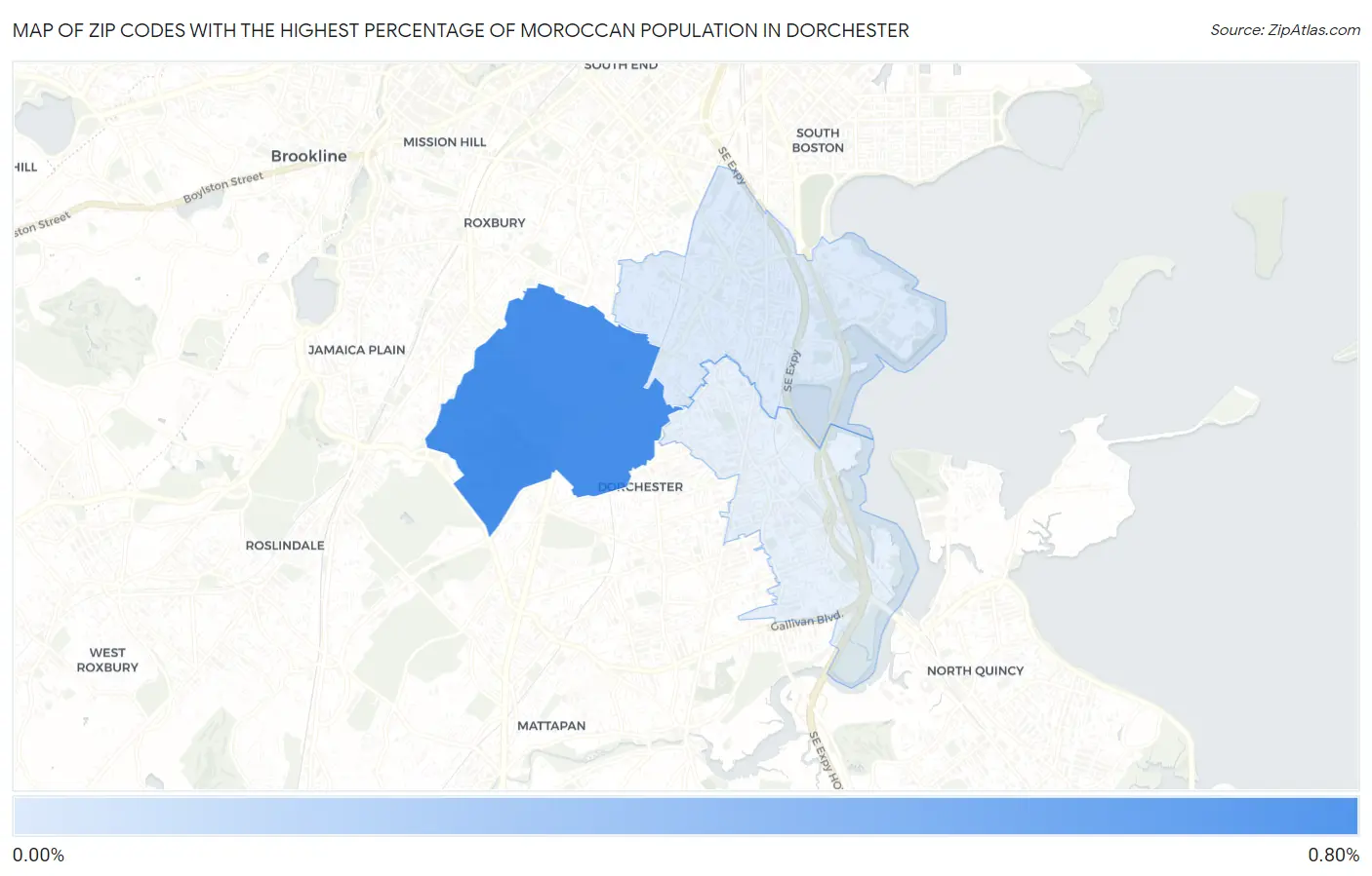 Zip Codes with the Highest Percentage of Moroccan Population in Dorchester Map
