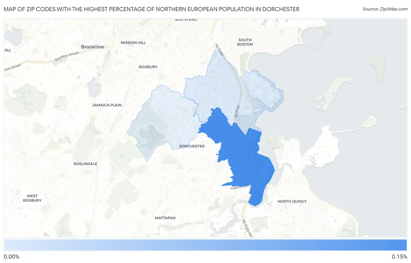 Zip Codes with the Highest Percentage of Northern European Population in Dorchester Map