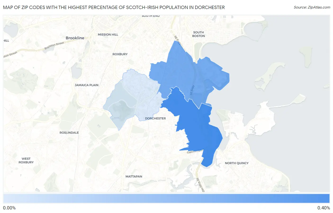 Zip Codes with the Highest Percentage of Scotch-Irish Population in Dorchester Map