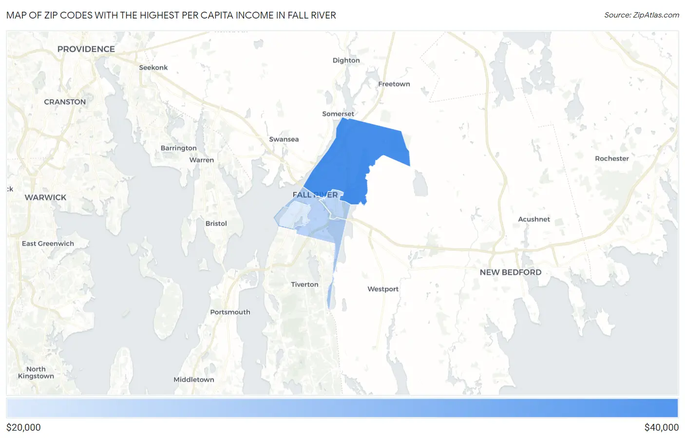 Zip Codes with the Highest Per Capita Income in Fall River Map