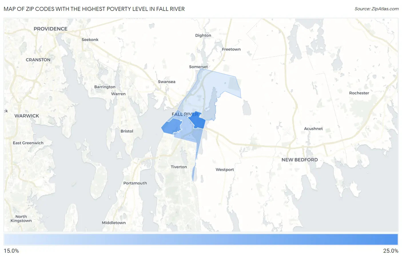 Zip Codes with the Highest Poverty Level in Fall River Map