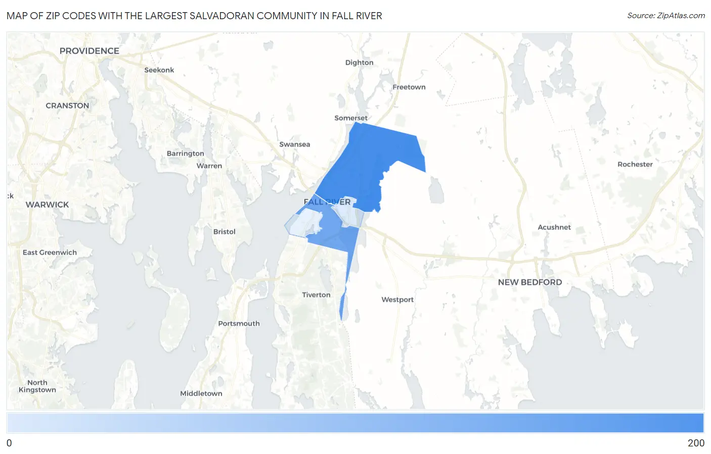 Zip Codes with the Largest Salvadoran Community in Fall River Map