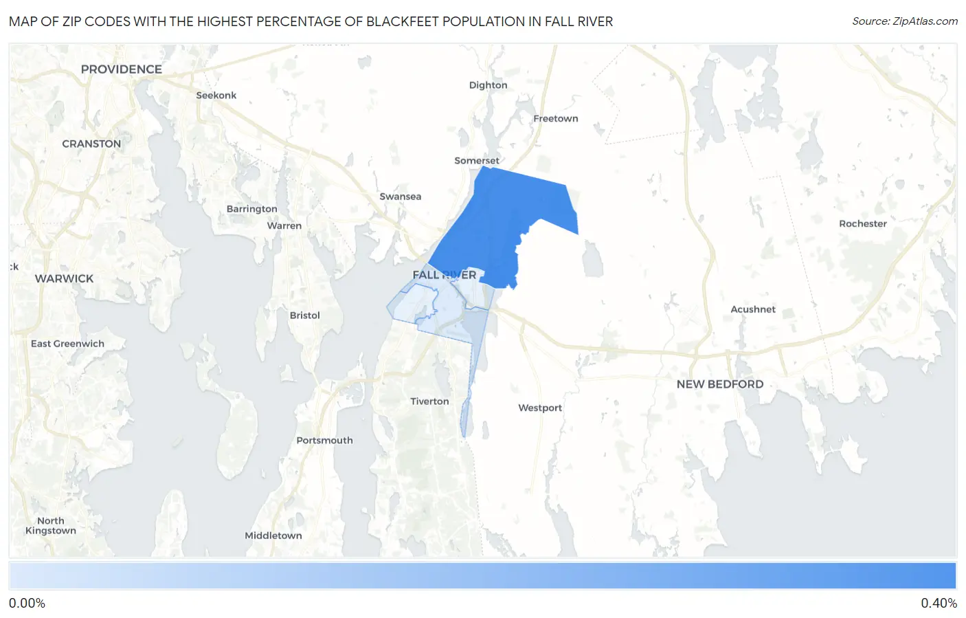 Zip Codes with the Highest Percentage of Blackfeet Population in Fall River Map