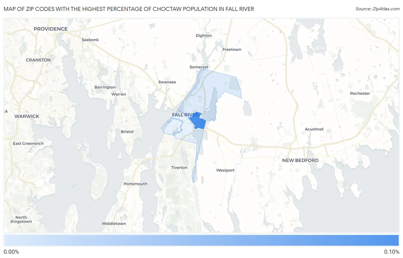 Zip Codes with the Highest Percentage of Choctaw Population in Fall River Map