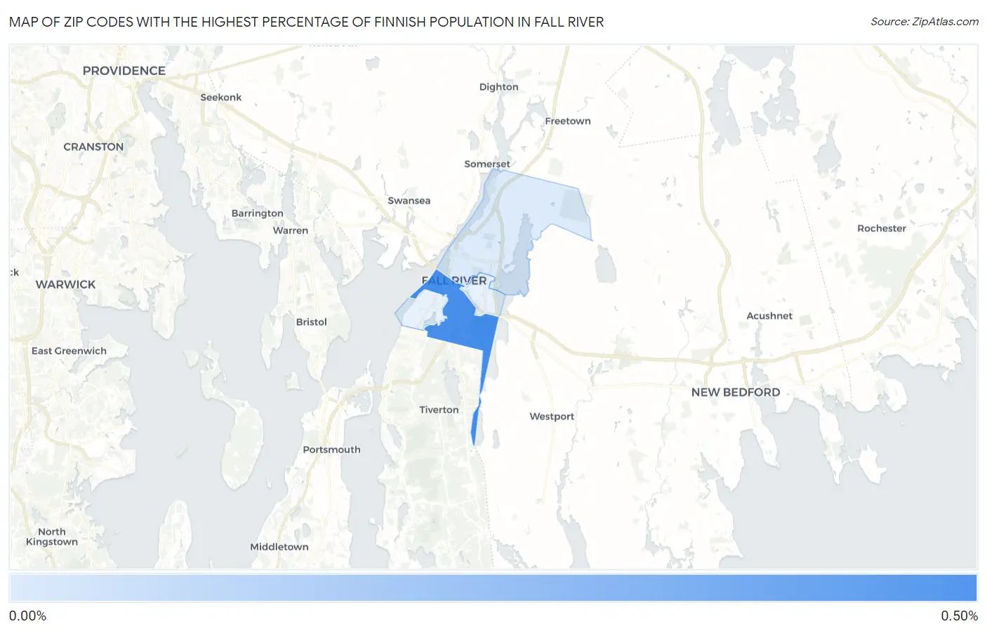 Zip Codes with the Highest Percentage of Finnish Population in Fall River Map