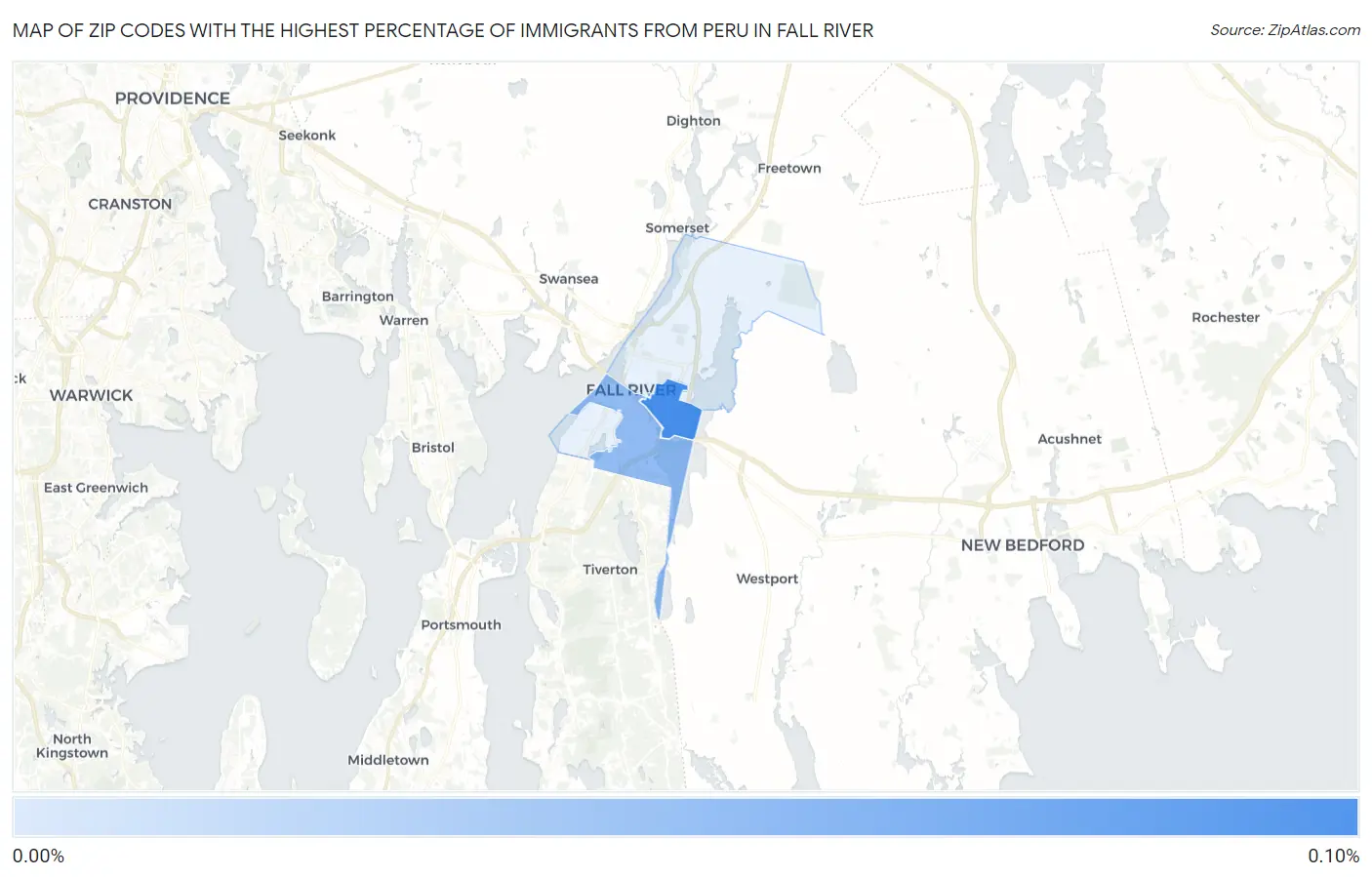 Zip Codes with the Highest Percentage of Immigrants from Peru in Fall River Map