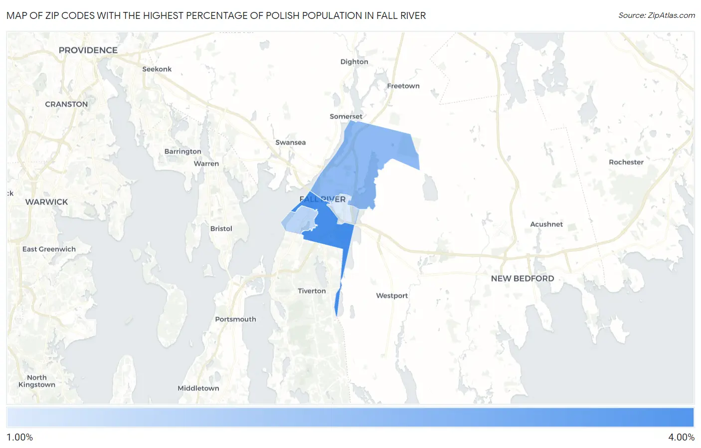 Zip Codes with the Highest Percentage of Polish Population in Fall River Map
