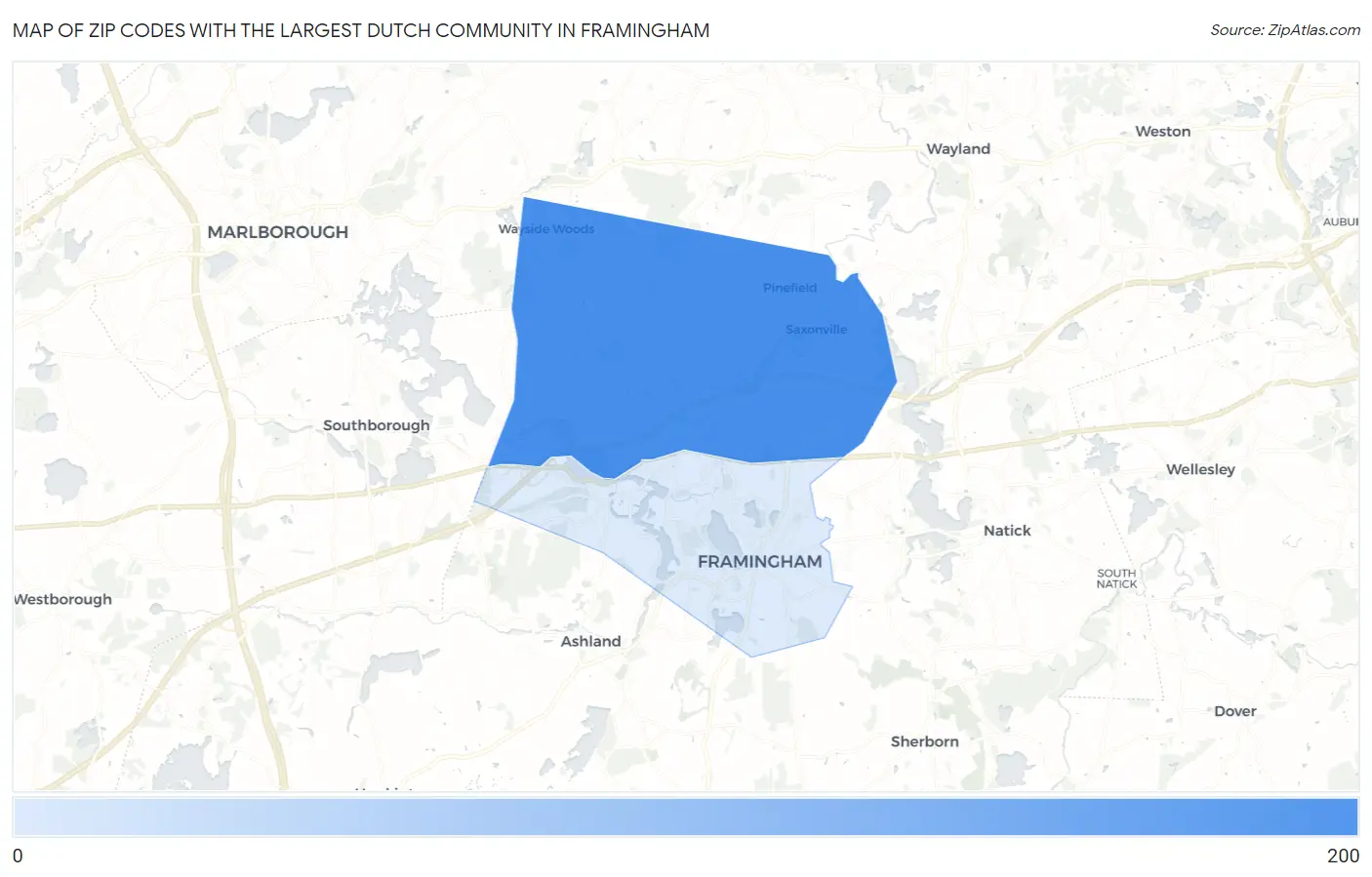 Zip Codes with the Largest Dutch Community in Framingham Map