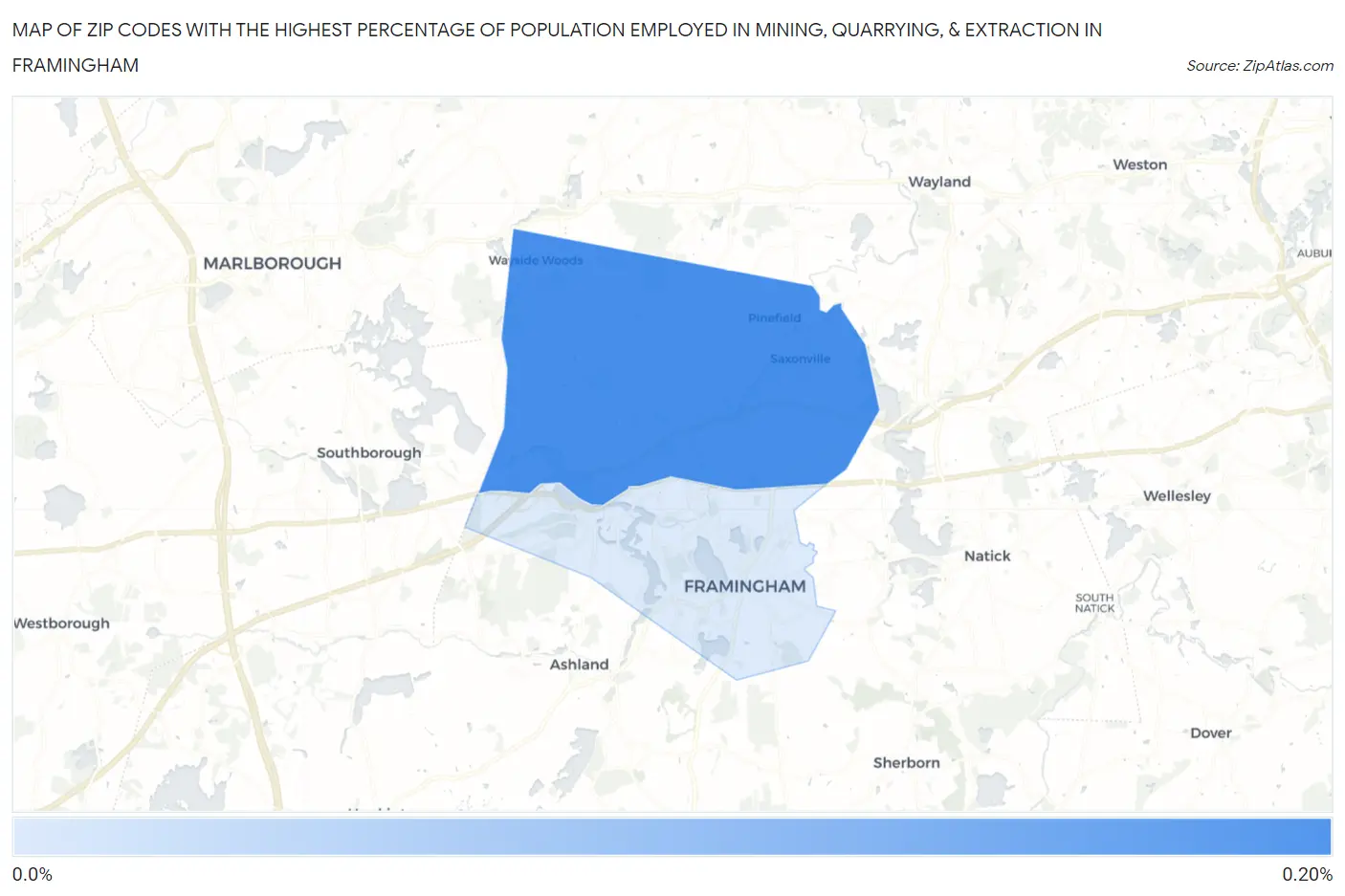 Zip Codes with the Highest Percentage of Population Employed in Mining, Quarrying, & Extraction in Framingham Map