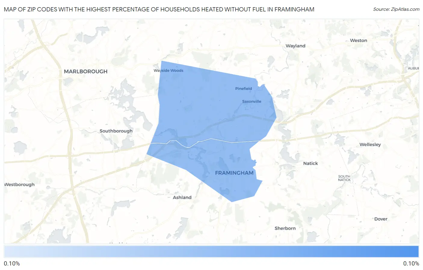 Zip Codes with the Highest Percentage of Households Heated without Fuel in Framingham Map
