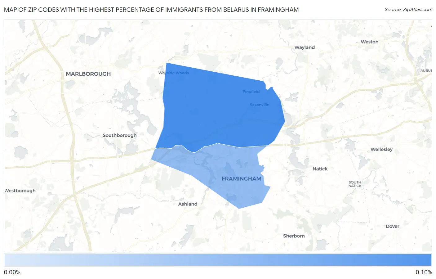 Zip Codes with the Highest Percentage of Immigrants from Belarus in Framingham Map