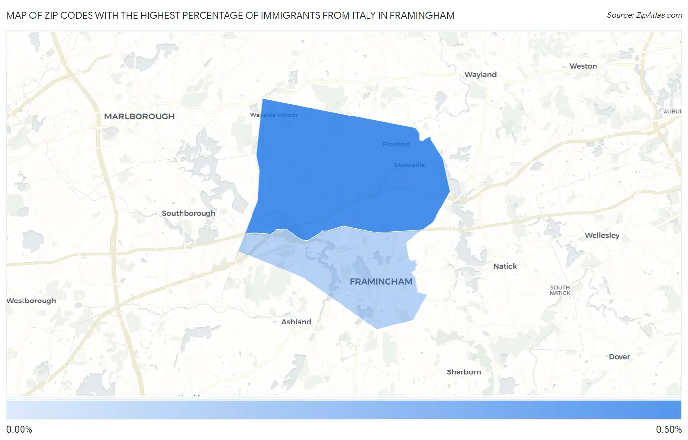 Zip Codes with the Highest Percentage of Immigrants from Italy in Framingham Map