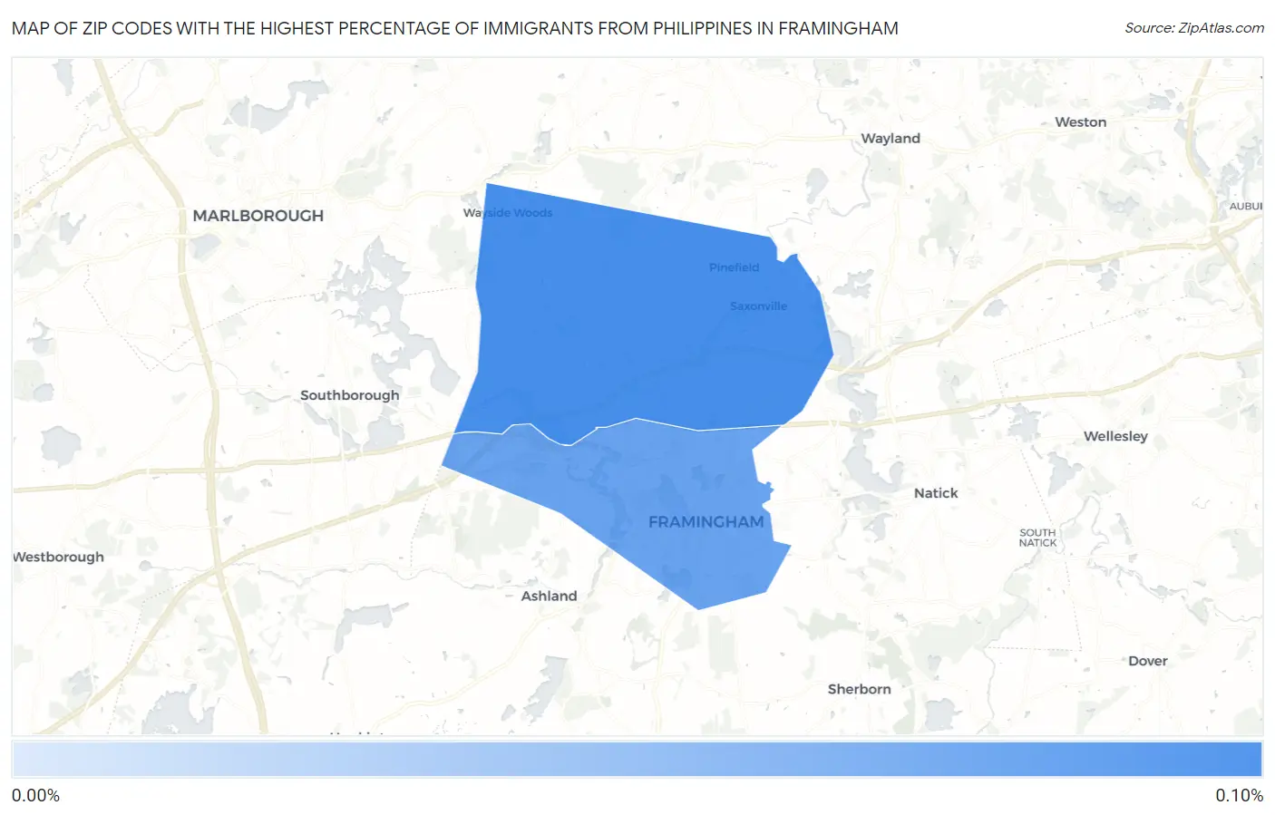 Zip Codes with the Highest Percentage of Immigrants from Philippines in Framingham Map