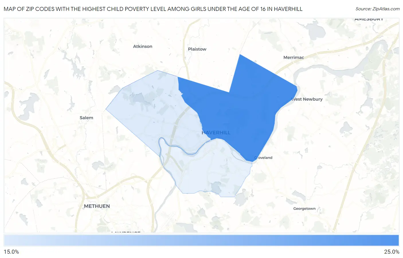 Zip Codes with the Highest Child Poverty Level Among Girls Under the Age of 16 in Haverhill Map