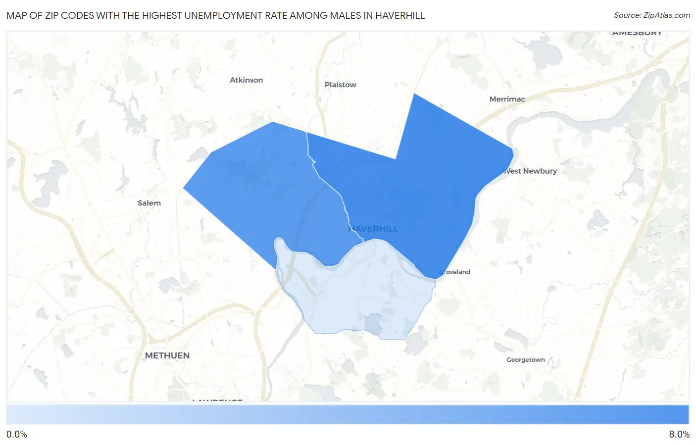 Zip Codes with the Highest Unemployment Rate Among Males in Haverhill Map
