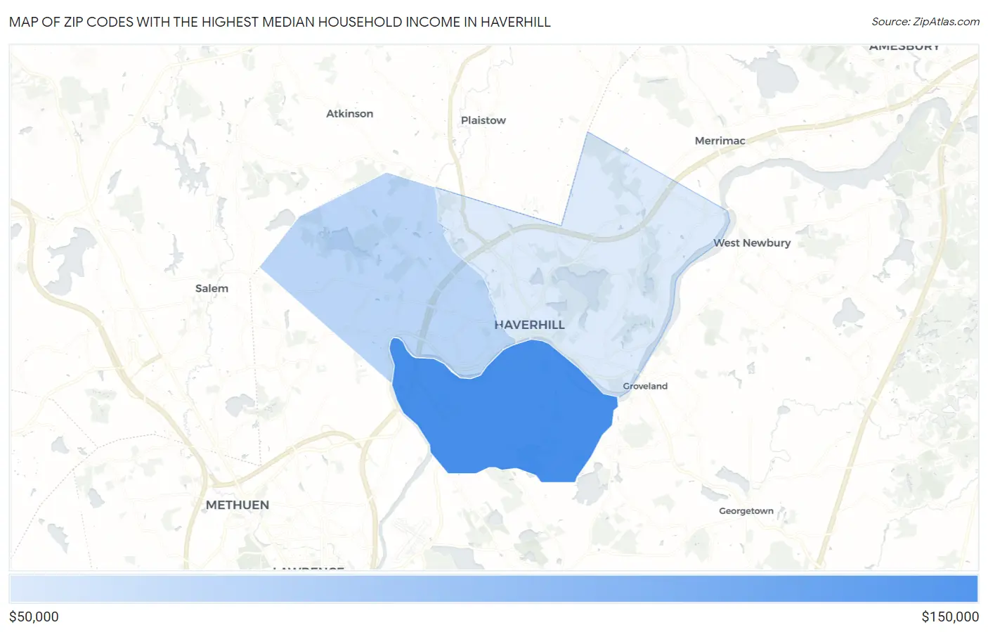 Zip Codes with the Highest Median Household Income in Haverhill Map