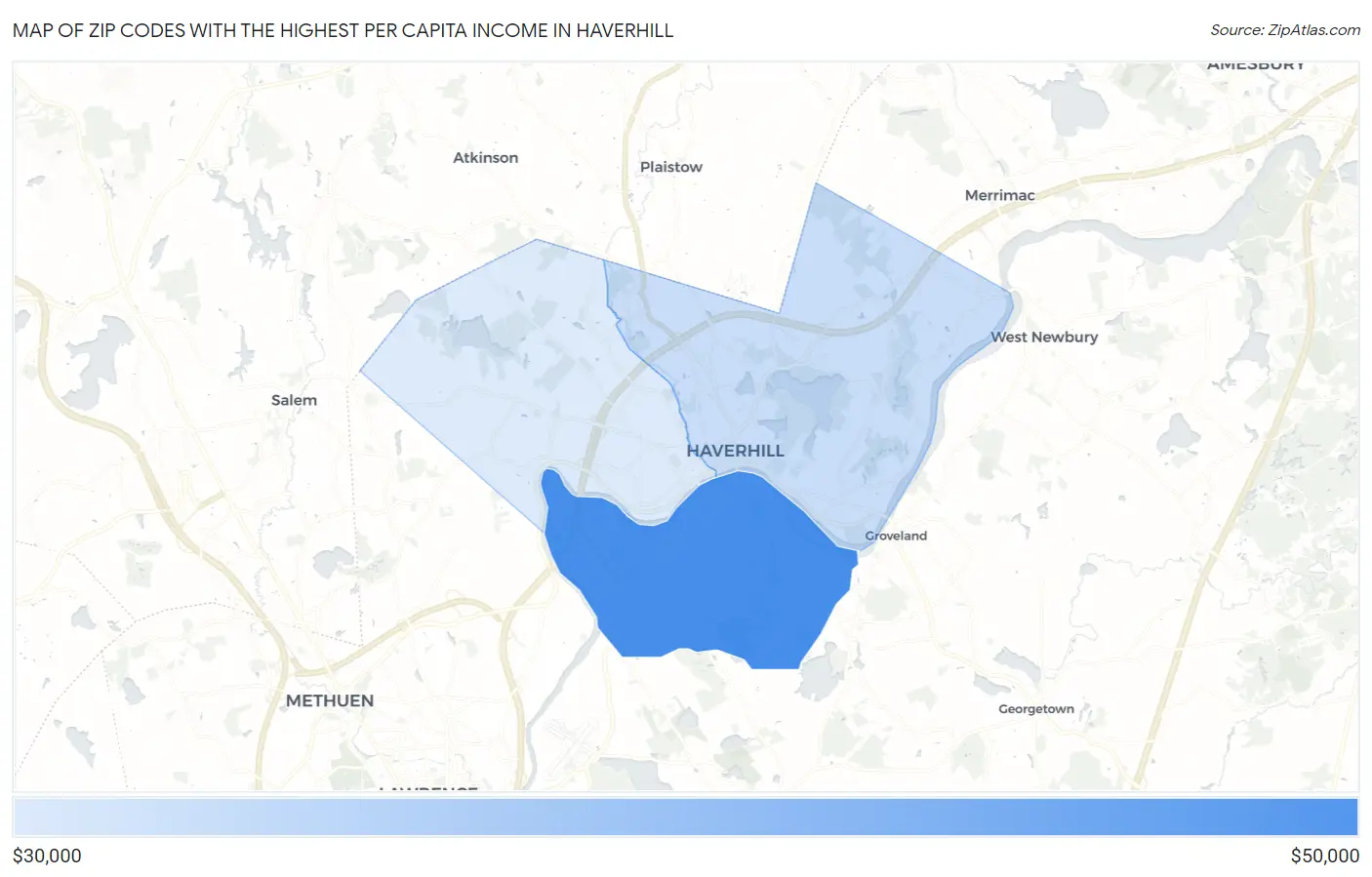 Zip Codes with the Highest Per Capita Income in Haverhill Map