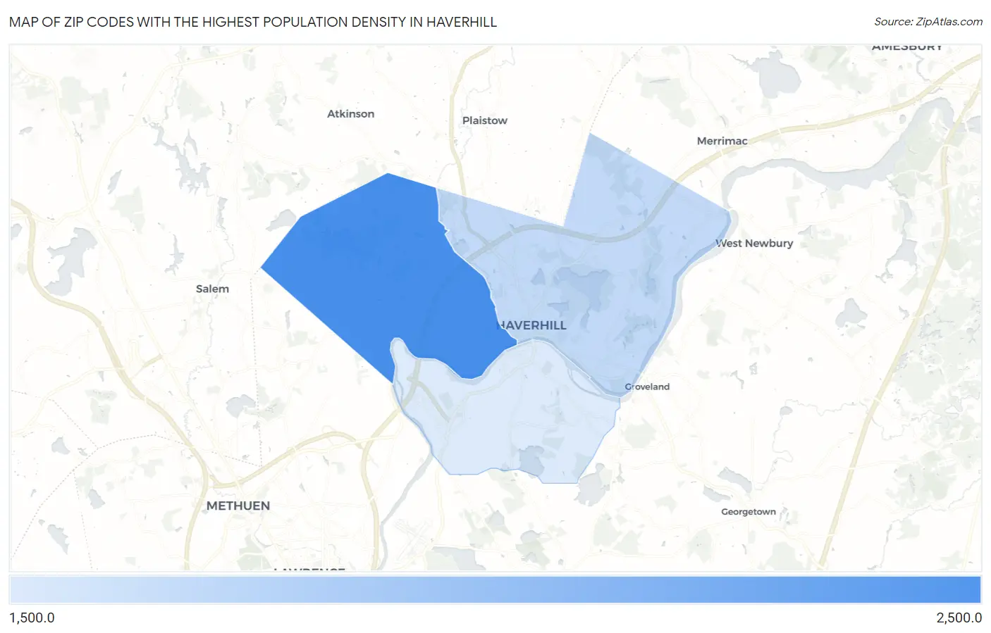 Zip Codes with the Highest Population Density in Haverhill Map