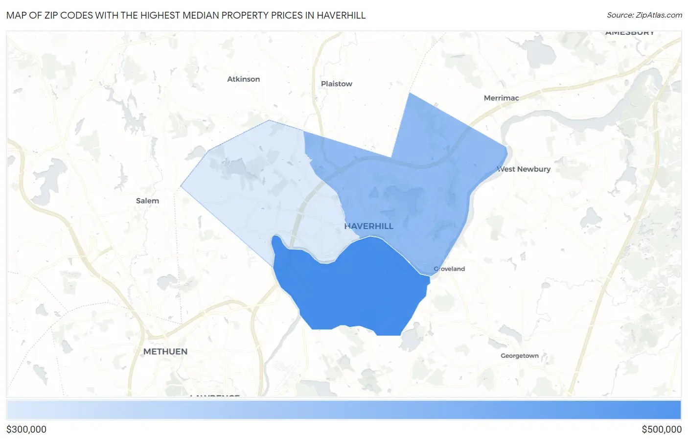 Zip Codes with the Highest Median Property Prices in Haverhill Map