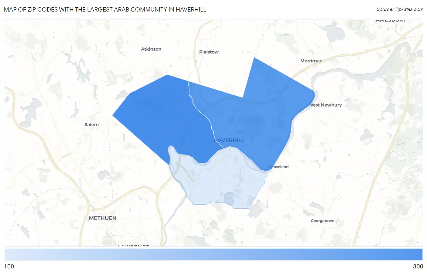 Zip Codes with the Largest Arab Community in Haverhill Map