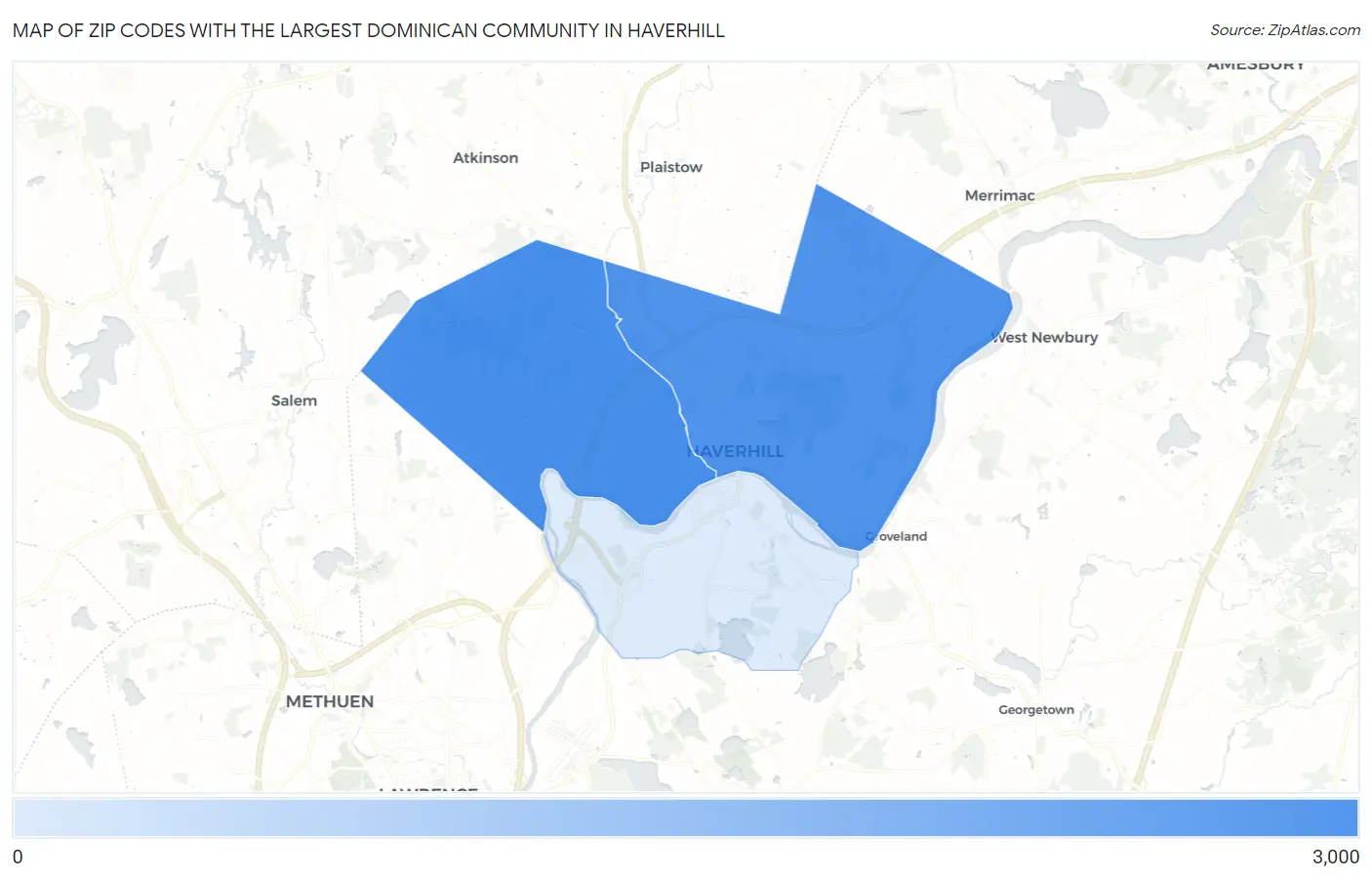 Zip Codes with the Largest Dominican Community in Haverhill Map