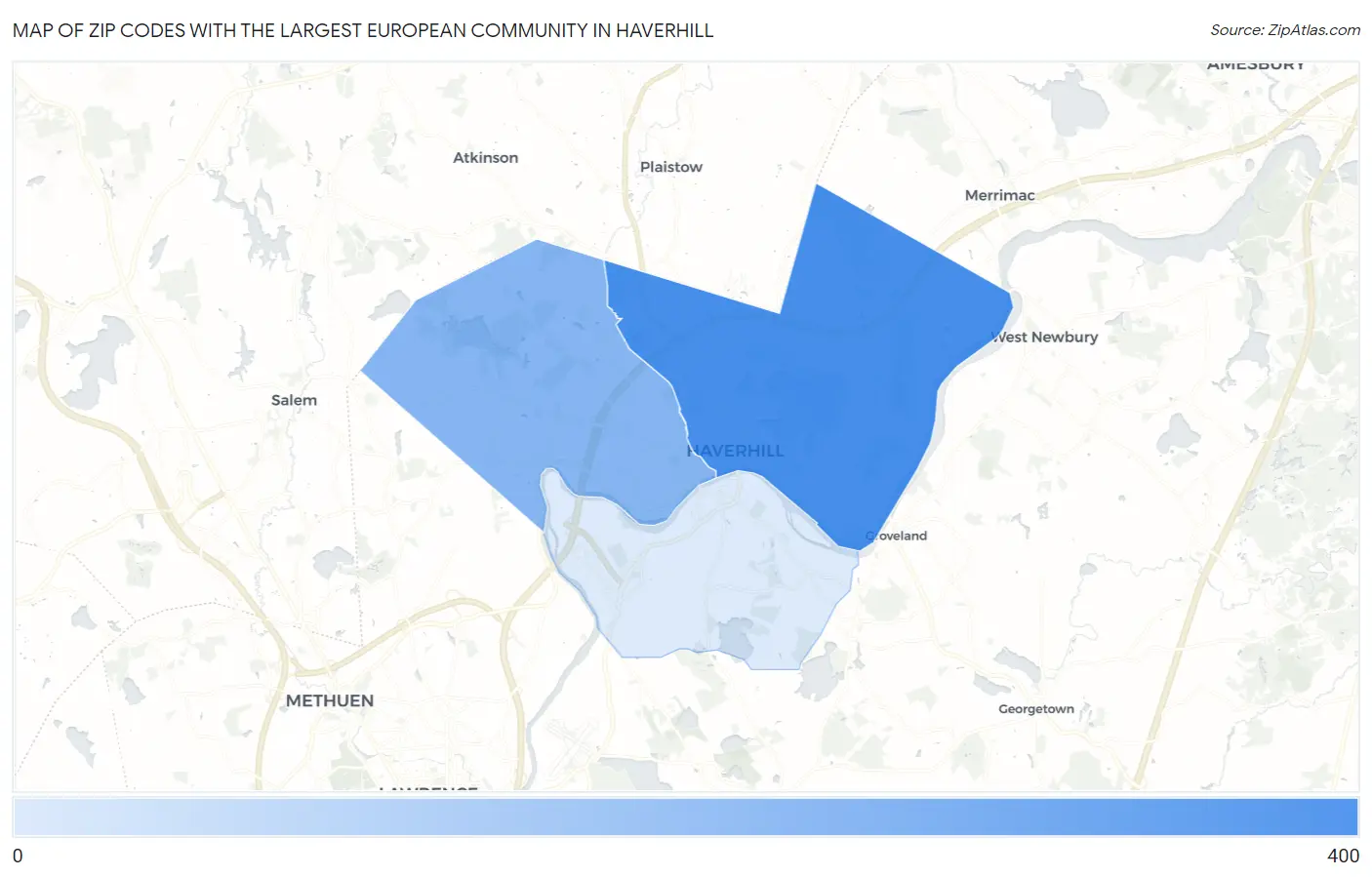 Zip Codes with the Largest European Community in Haverhill Map