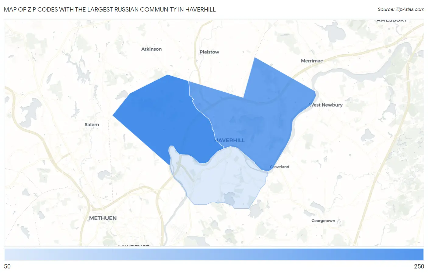 Zip Codes with the Largest Russian Community in Haverhill Map