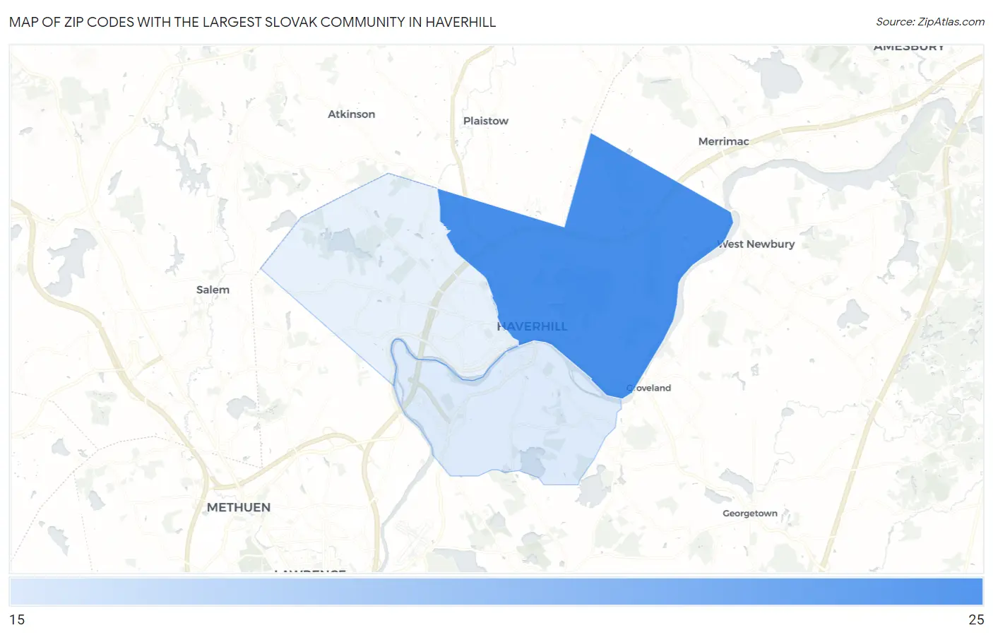 Zip Codes with the Largest Slovak Community in Haverhill Map