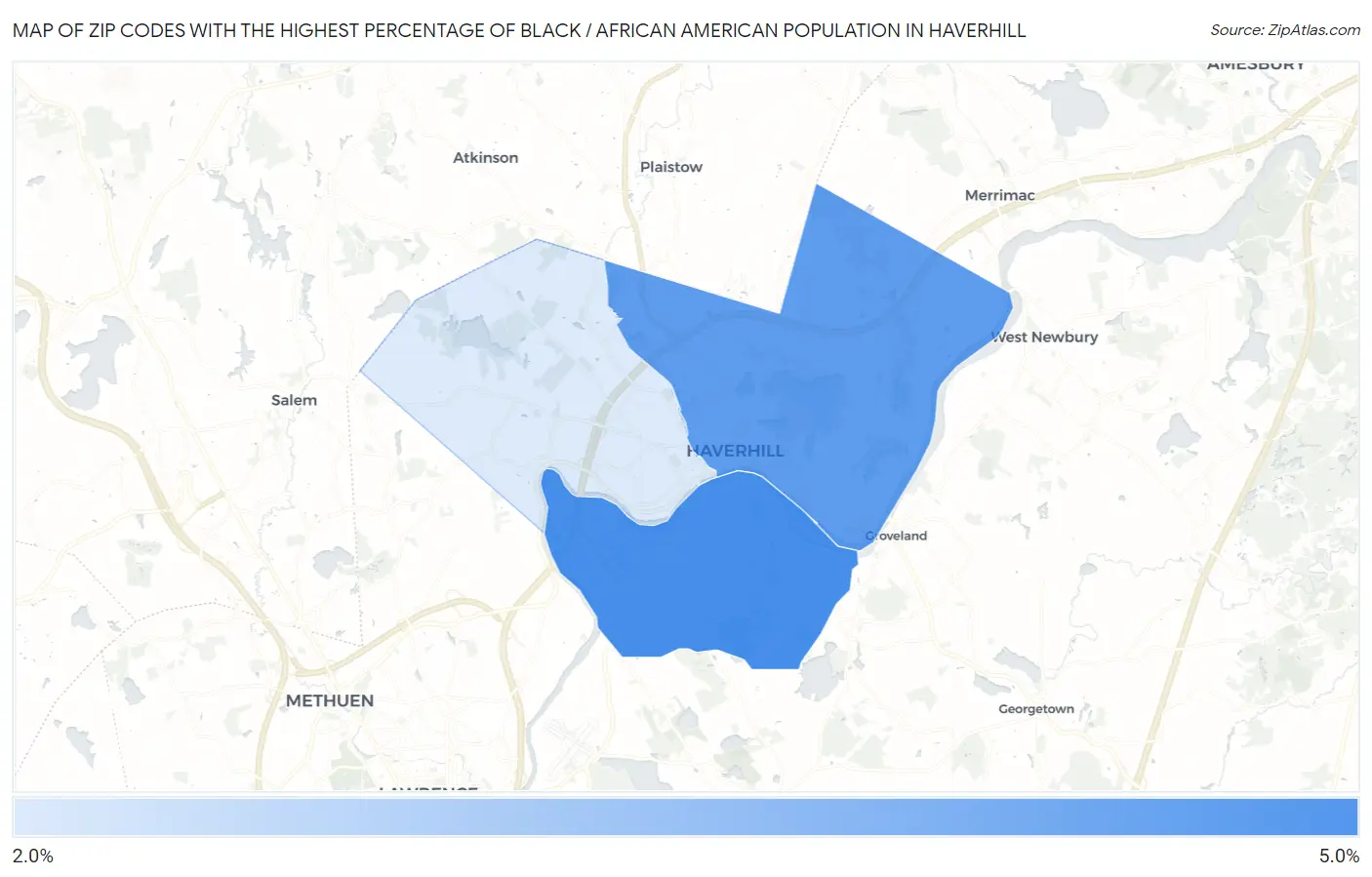 Zip Codes with the Highest Percentage of Black / African American Population in Haverhill Map