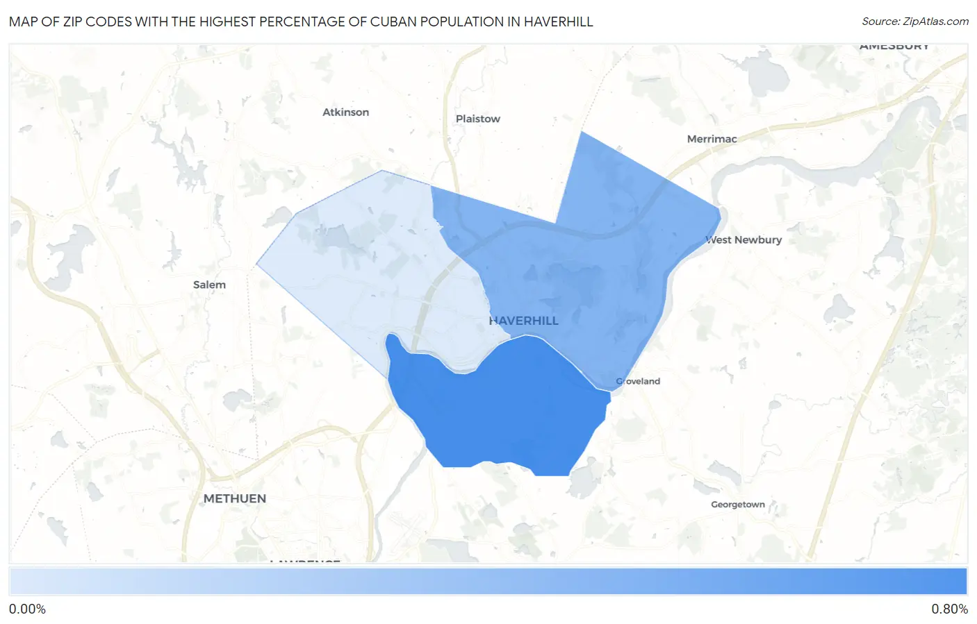 Zip Codes with the Highest Percentage of Cuban Population in Haverhill Map