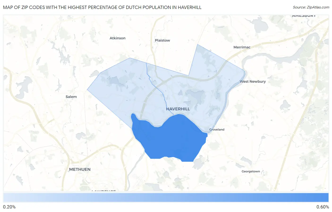 Zip Codes with the Highest Percentage of Dutch Population in Haverhill Map