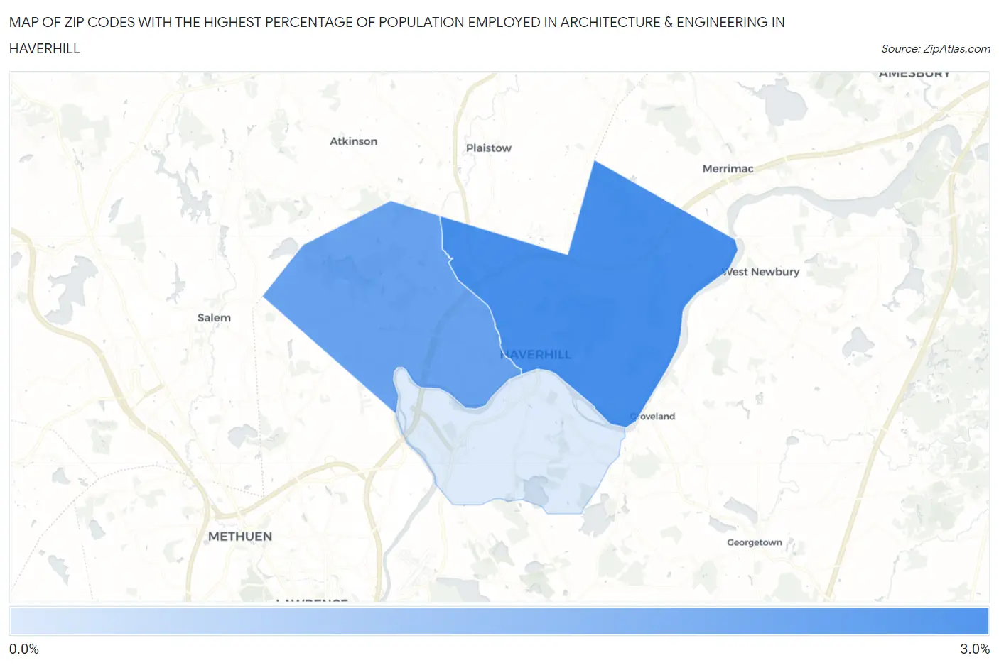 Zip Codes with the Highest Percentage of Population Employed in Architecture & Engineering in Haverhill Map