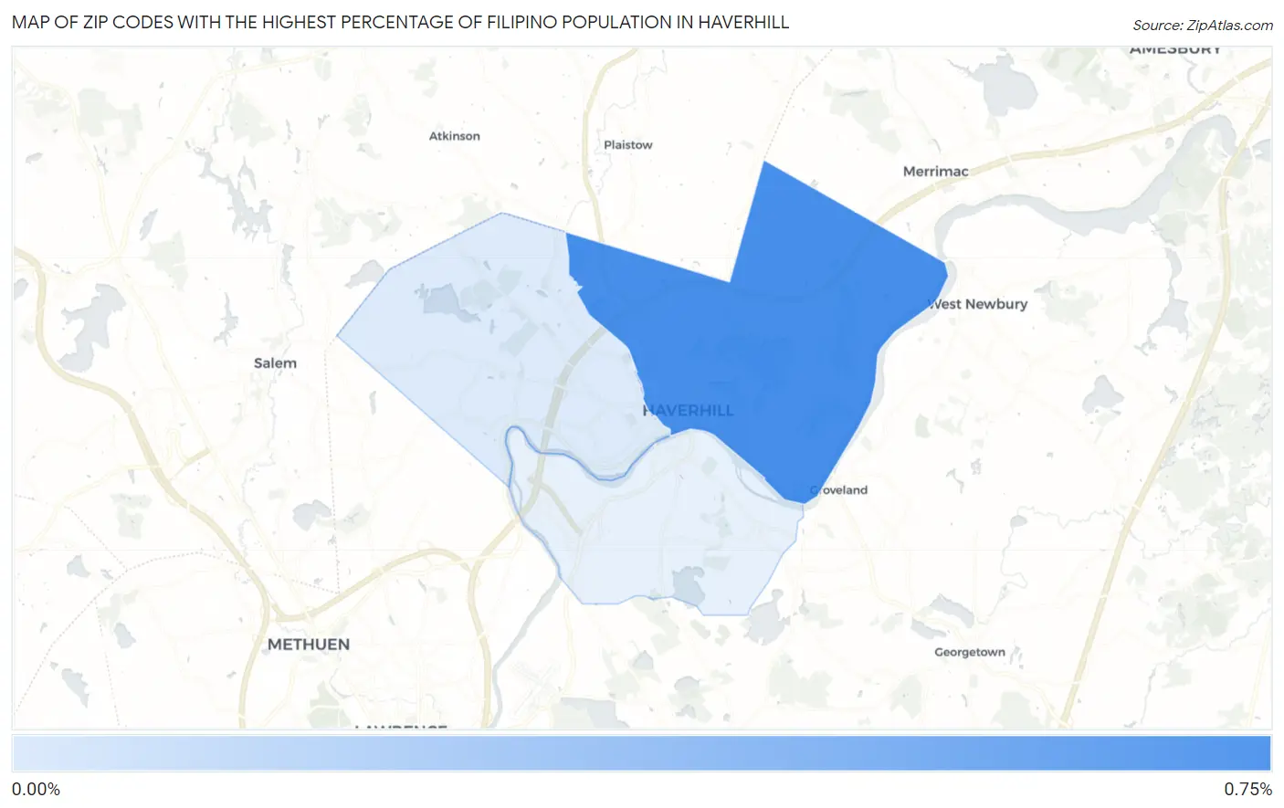 Zip Codes with the Highest Percentage of Filipino Population in Haverhill Map
