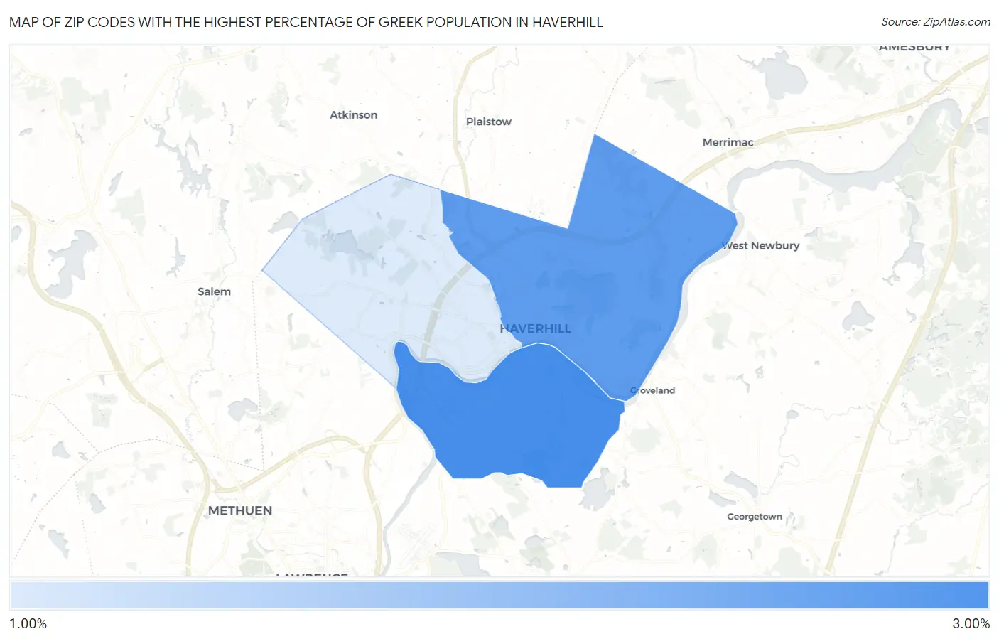 Zip Codes with the Highest Percentage of Greek Population in Haverhill Map