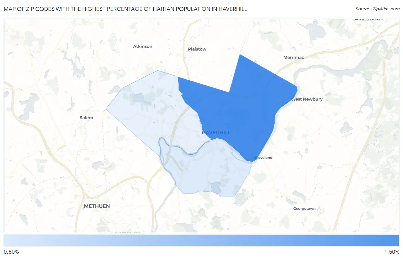 Zip Codes with the Highest Percentage of Haitian Population in Haverhill Map