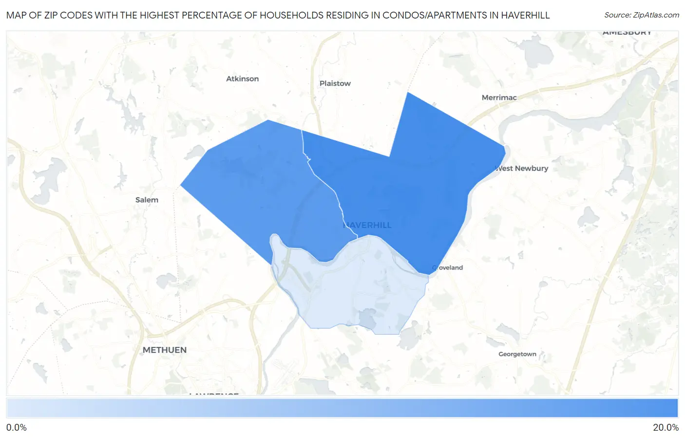 Zip Codes with the Highest Percentage of Households Residing in Condos/Apartments in Haverhill Map