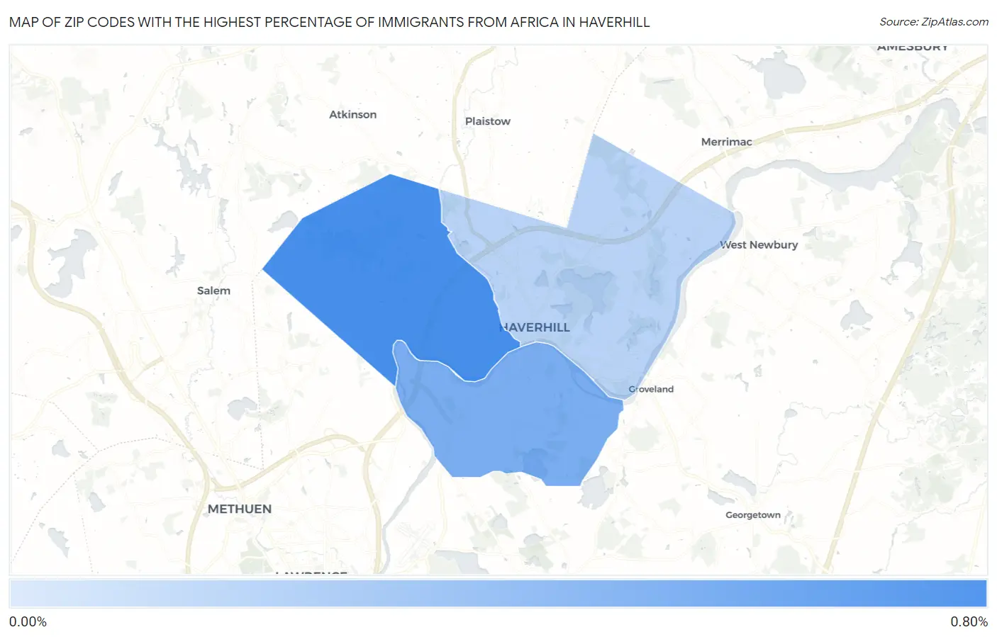 Zip Codes with the Highest Percentage of Immigrants from Africa in Haverhill Map