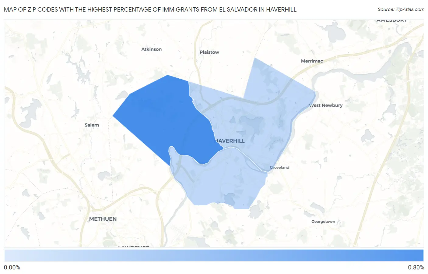 Zip Codes with the Highest Percentage of Immigrants from El Salvador in Haverhill Map
